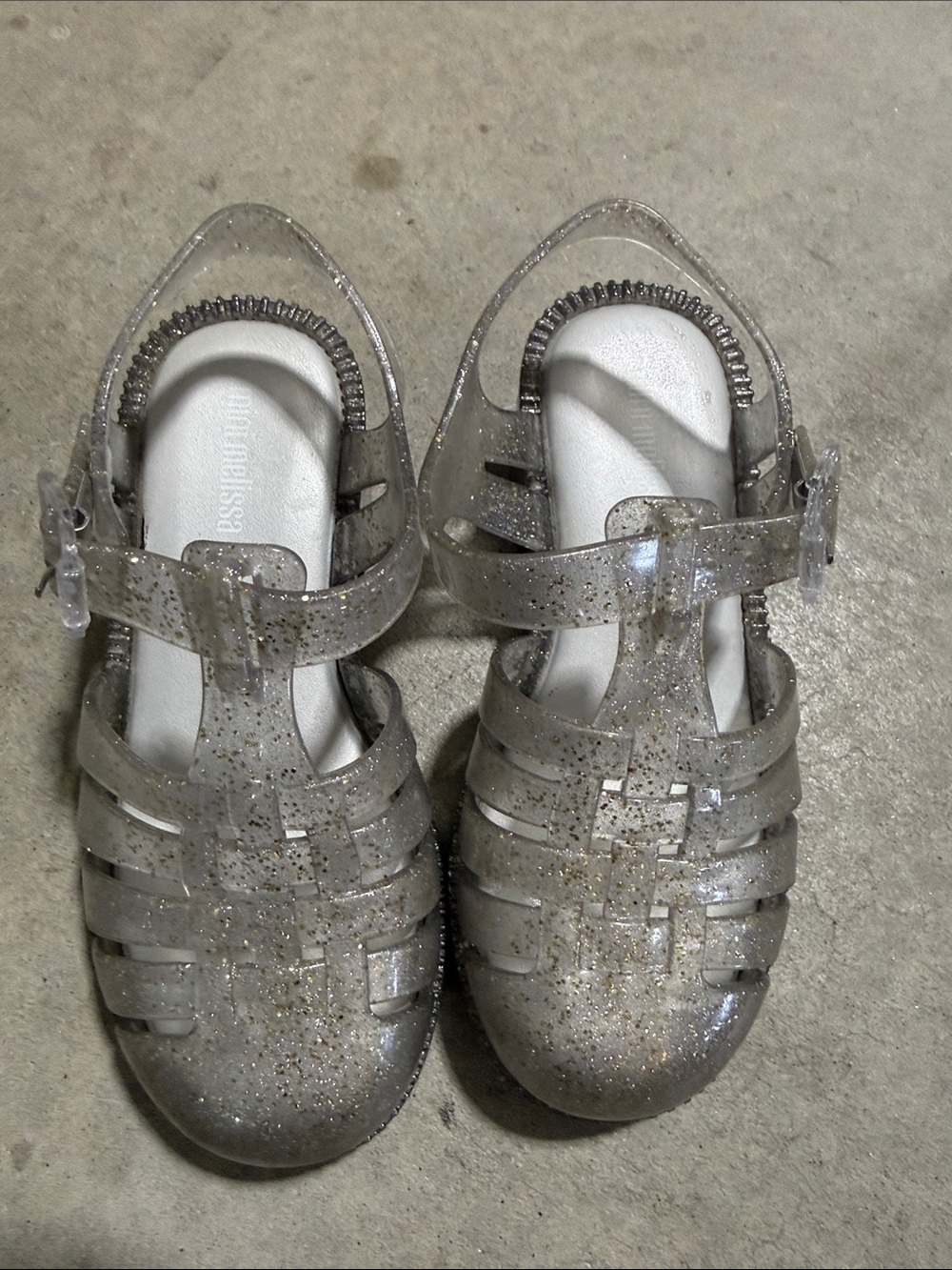 Mini Melissa Clear Glitter Jelly Sandals - Silver Sz 7 toddler
